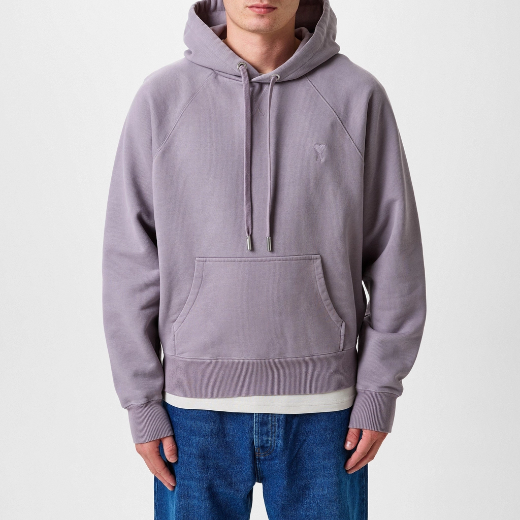 AMI Paris Heart Embroidered Hoodie - LILAC/504